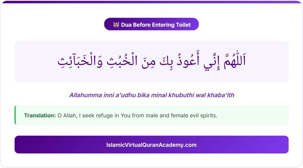Dua before entering toilet in Arabic with transliteration and translation
