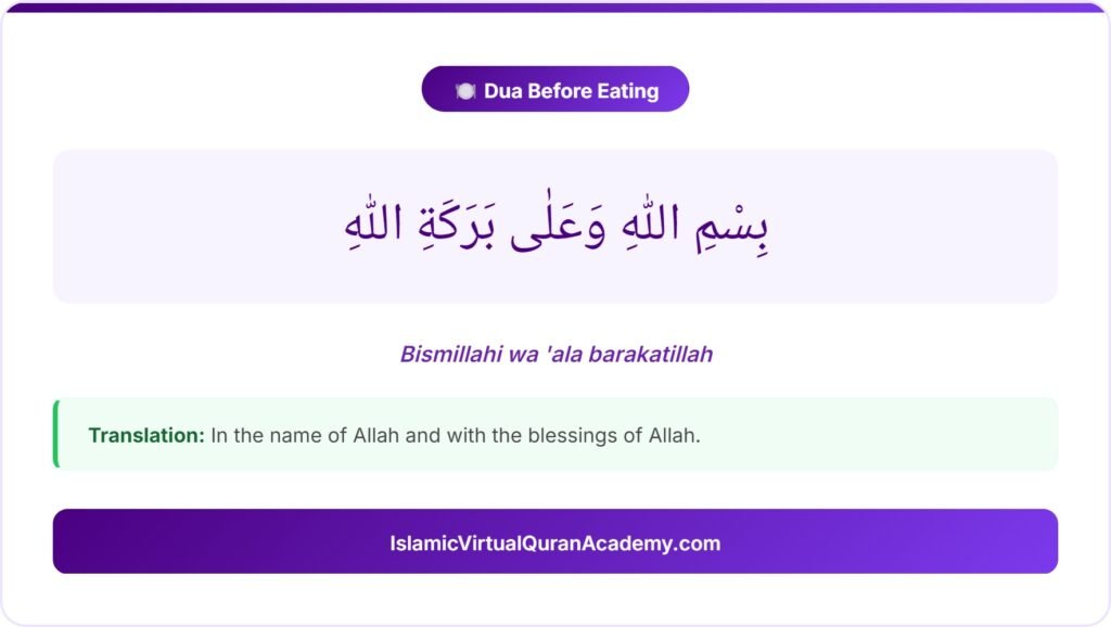 Dua before eating in Arabic with transliteration and translation